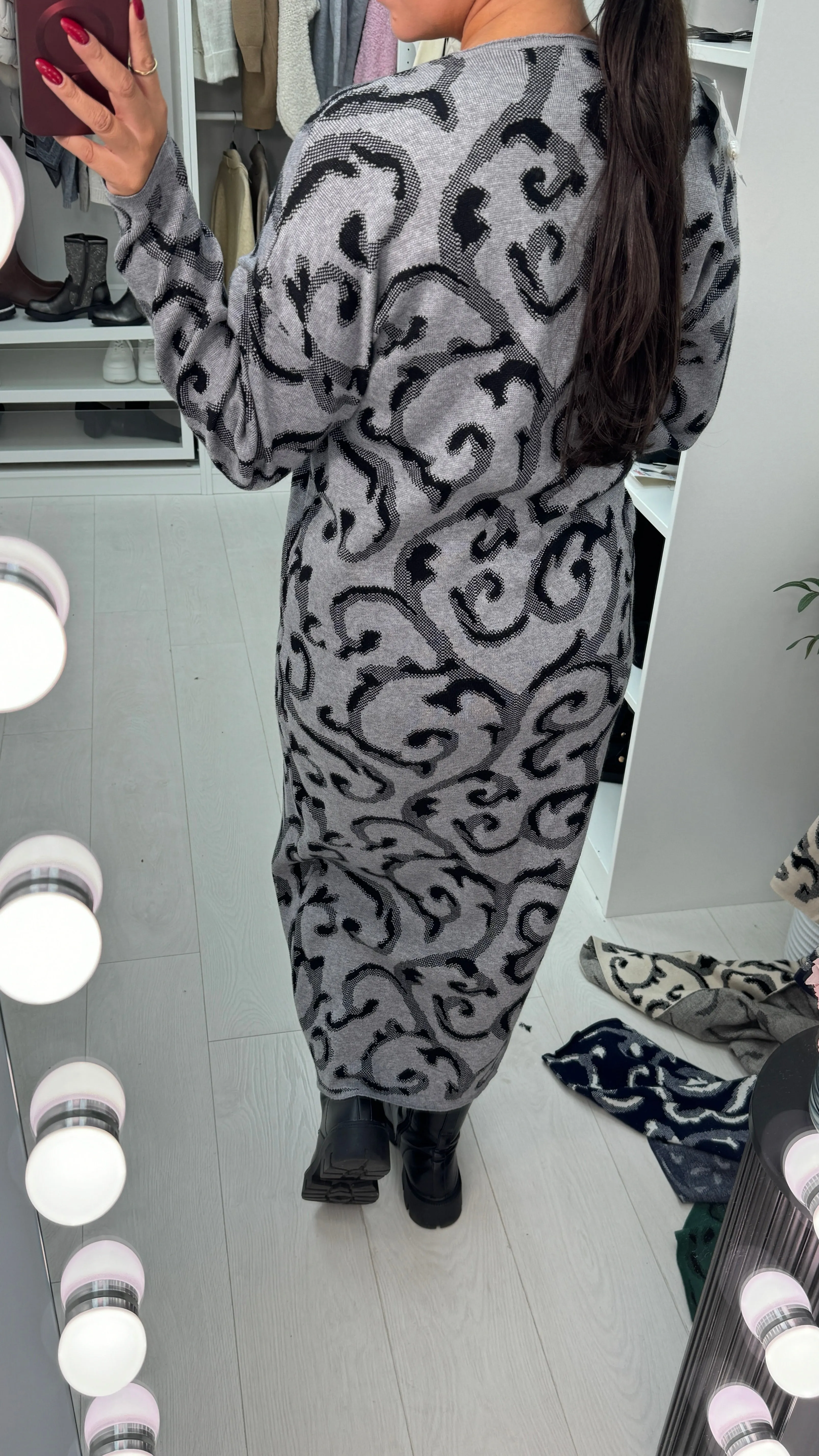 Aldoree Abstract Print Brooch Detail Longline Cardigan