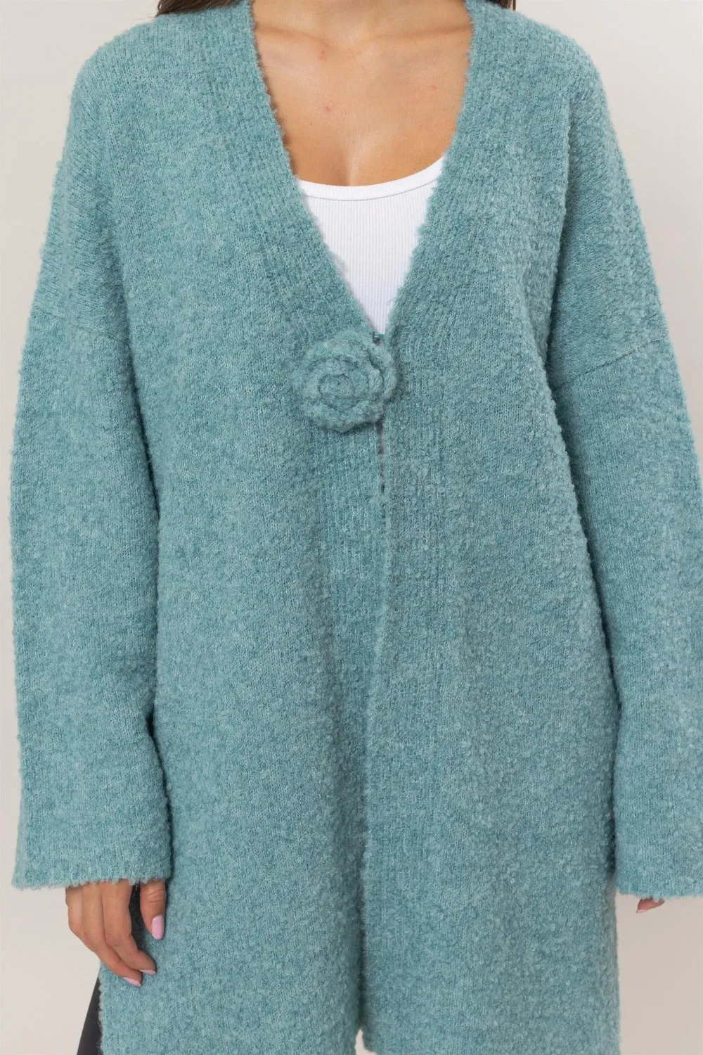 Blue Zone Planet |  HYFVE Front Rosette Longline Slit Sweater Cardigan