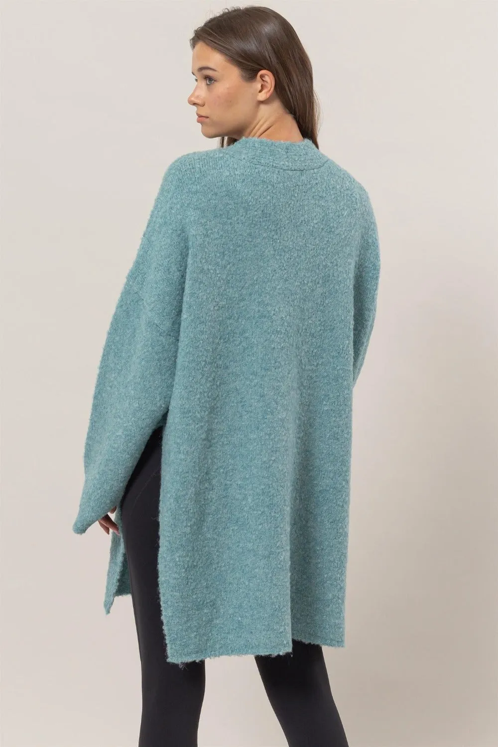 Blue Zone Planet |  HYFVE Front Rosette Longline Slit Sweater Cardigan