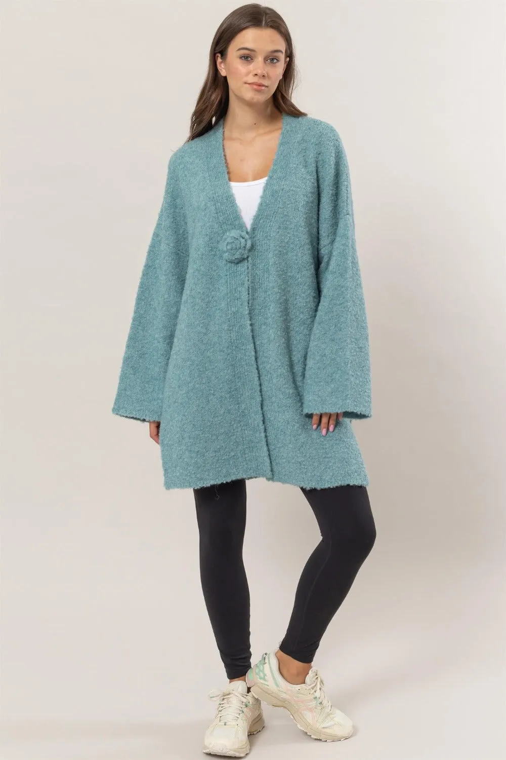 Blue Zone Planet |  HYFVE Front Rosette Longline Slit Sweater Cardigan