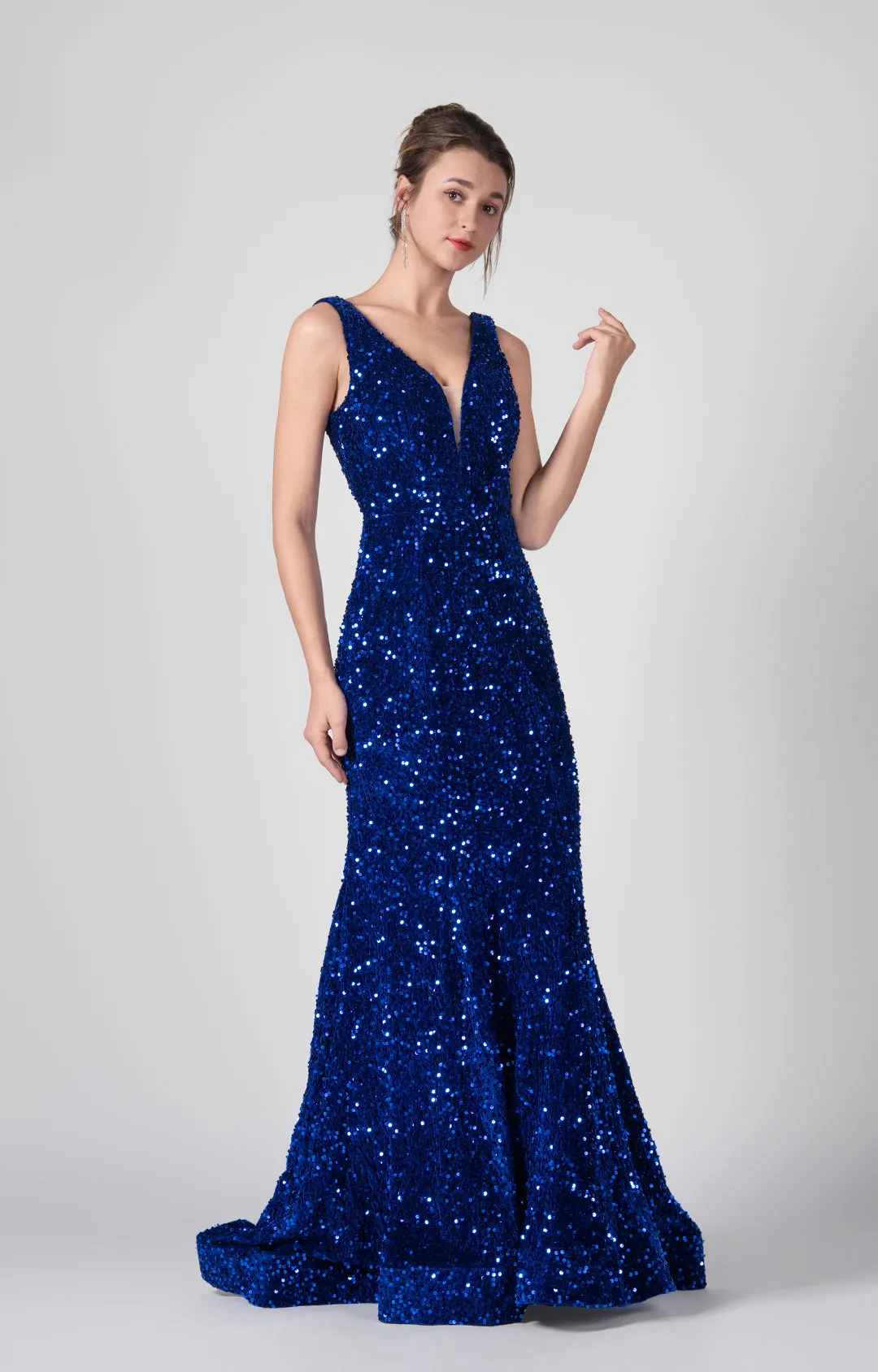 Deep V-Neck Sequin Wrap-Hip Mermaid Dresses