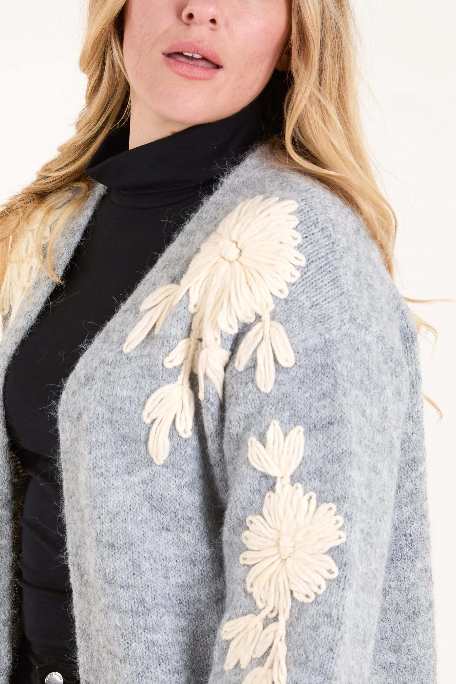 Flower Embroidery Longline Cardigan