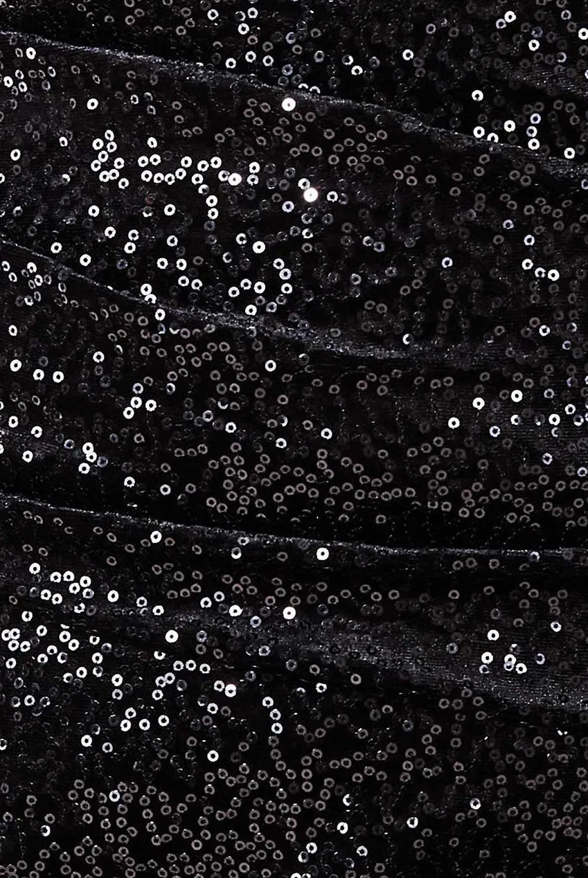 Goddiva Plus Patterned Sequin Velvet Wrap Bodice Maxi Dress