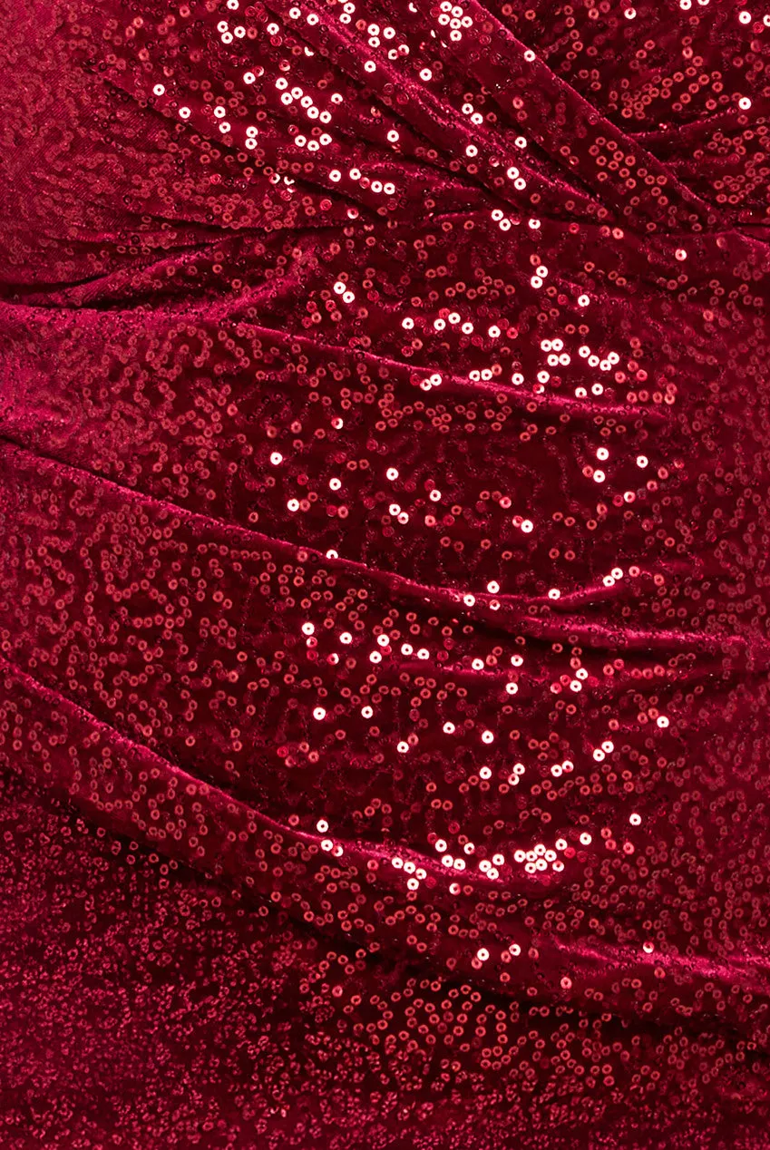 Goddiva Plus Patterned Sequin Velvet Wrap Bodice Maxi Dress