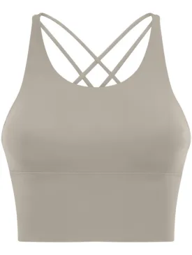 Khaki "Elizabeth" Open Back Longline Sports Bra