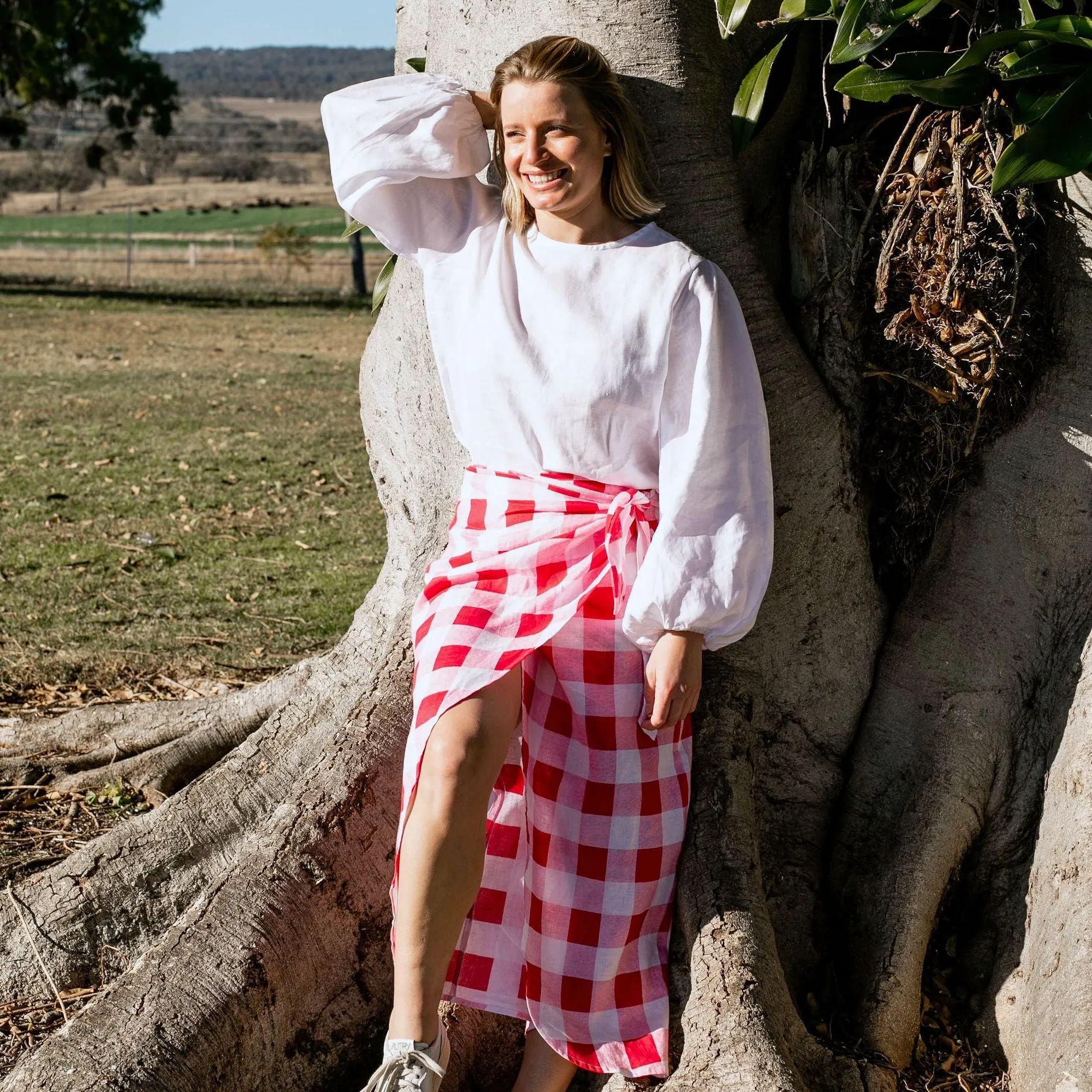 Long Juno Wrap Skirt - Raspberry Check