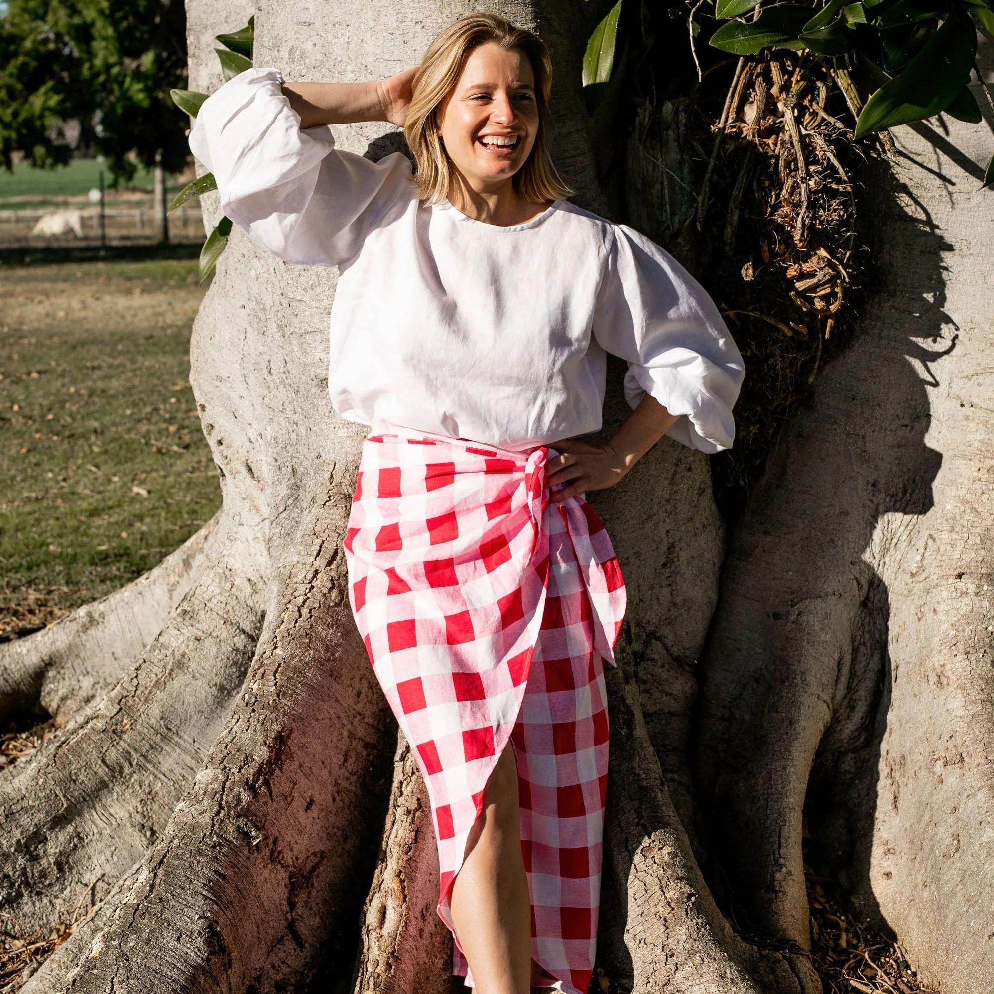 Long Juno Wrap Skirt - Raspberry Check