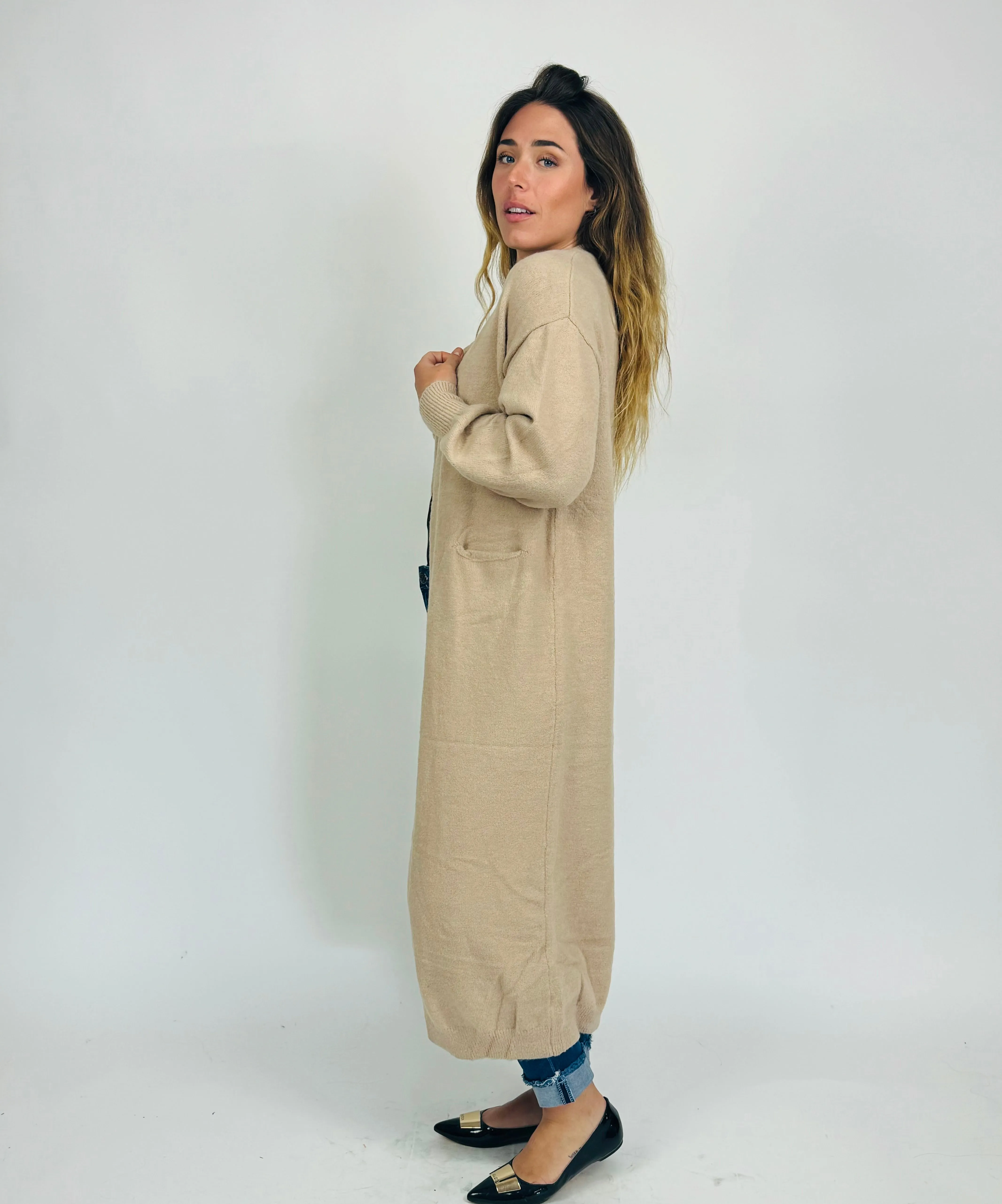 LONGLINE CARDIGAN- NATURAL