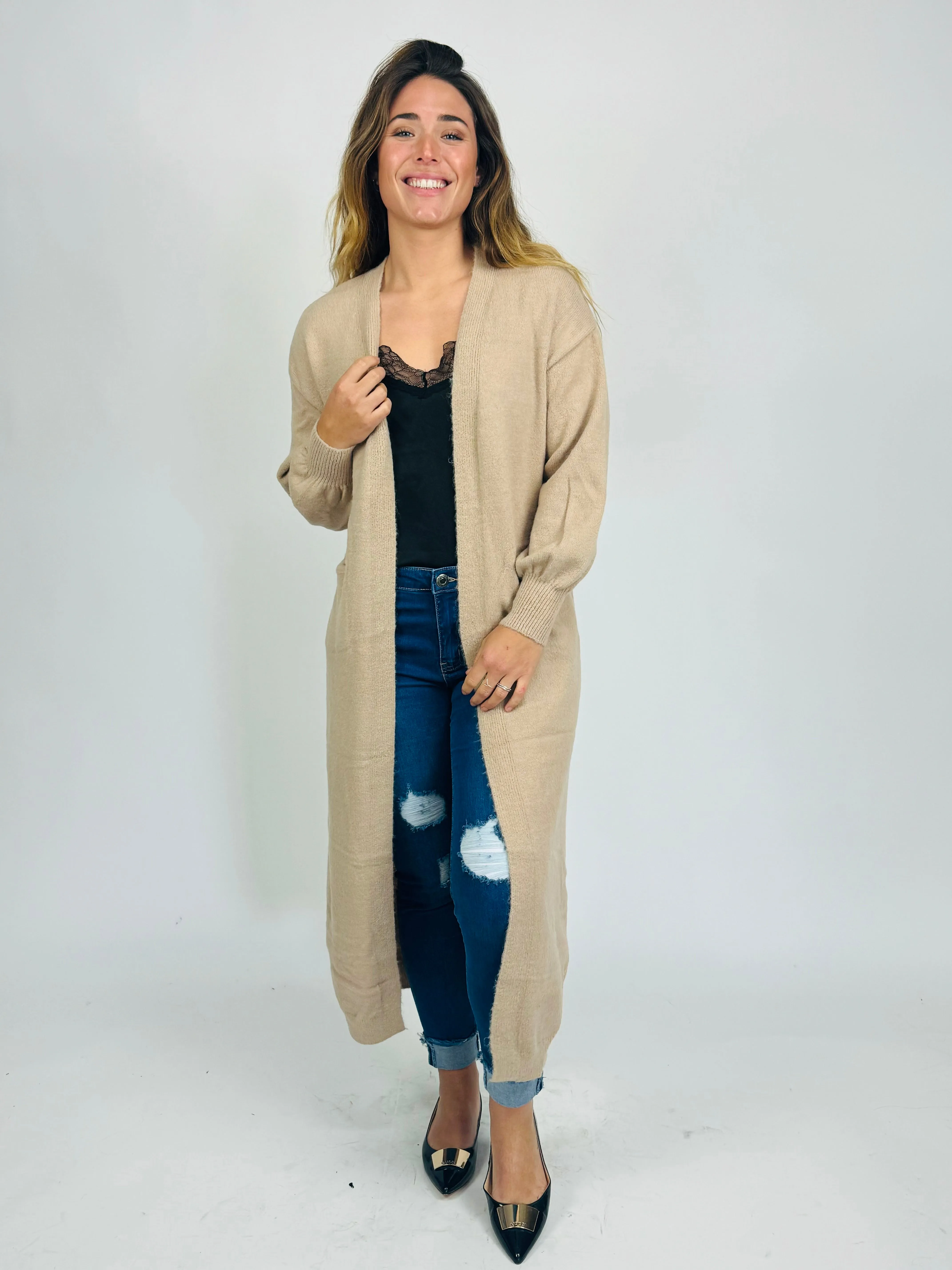LONGLINE CARDIGAN- NATURAL
