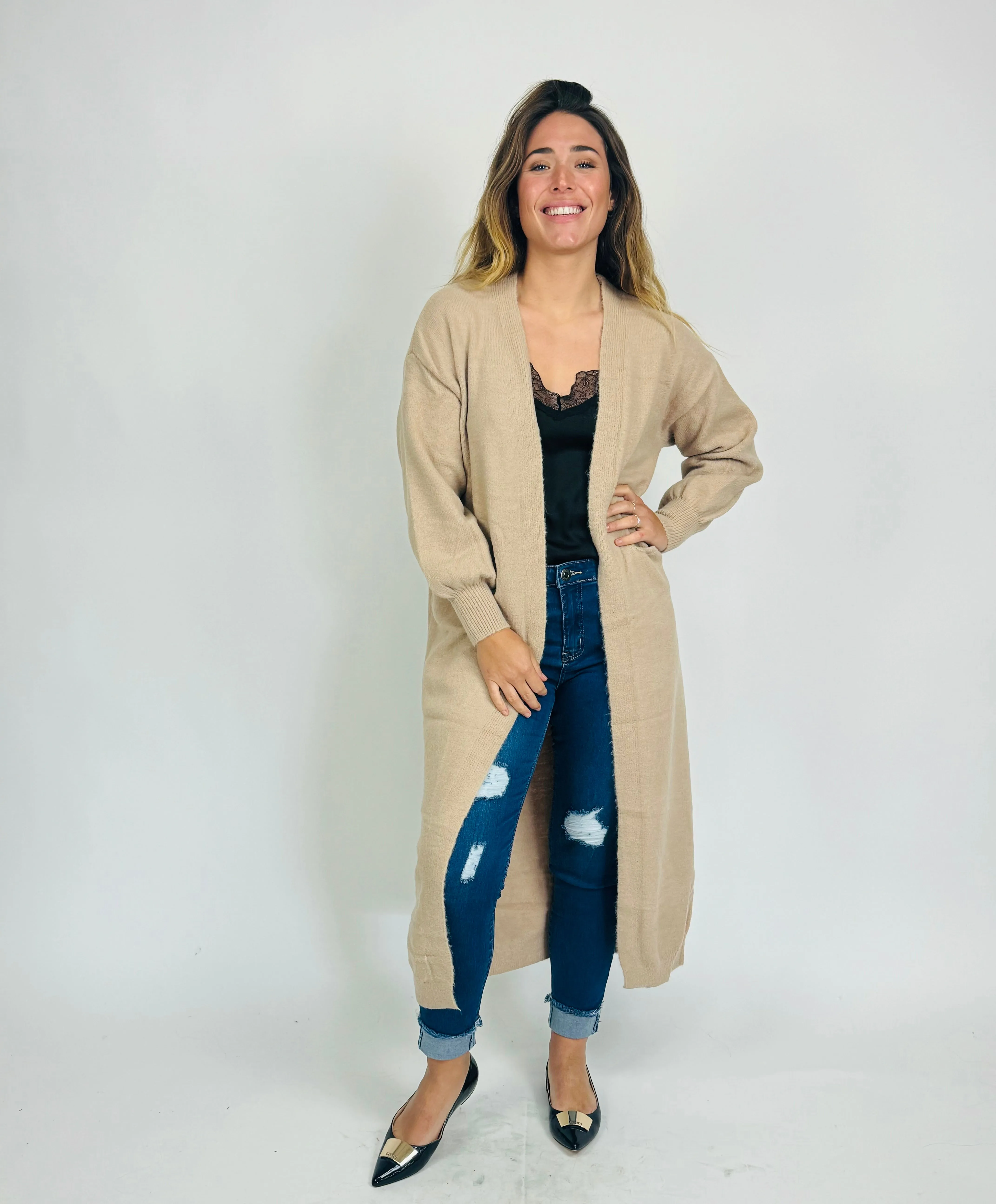 LONGLINE CARDIGAN- NATURAL