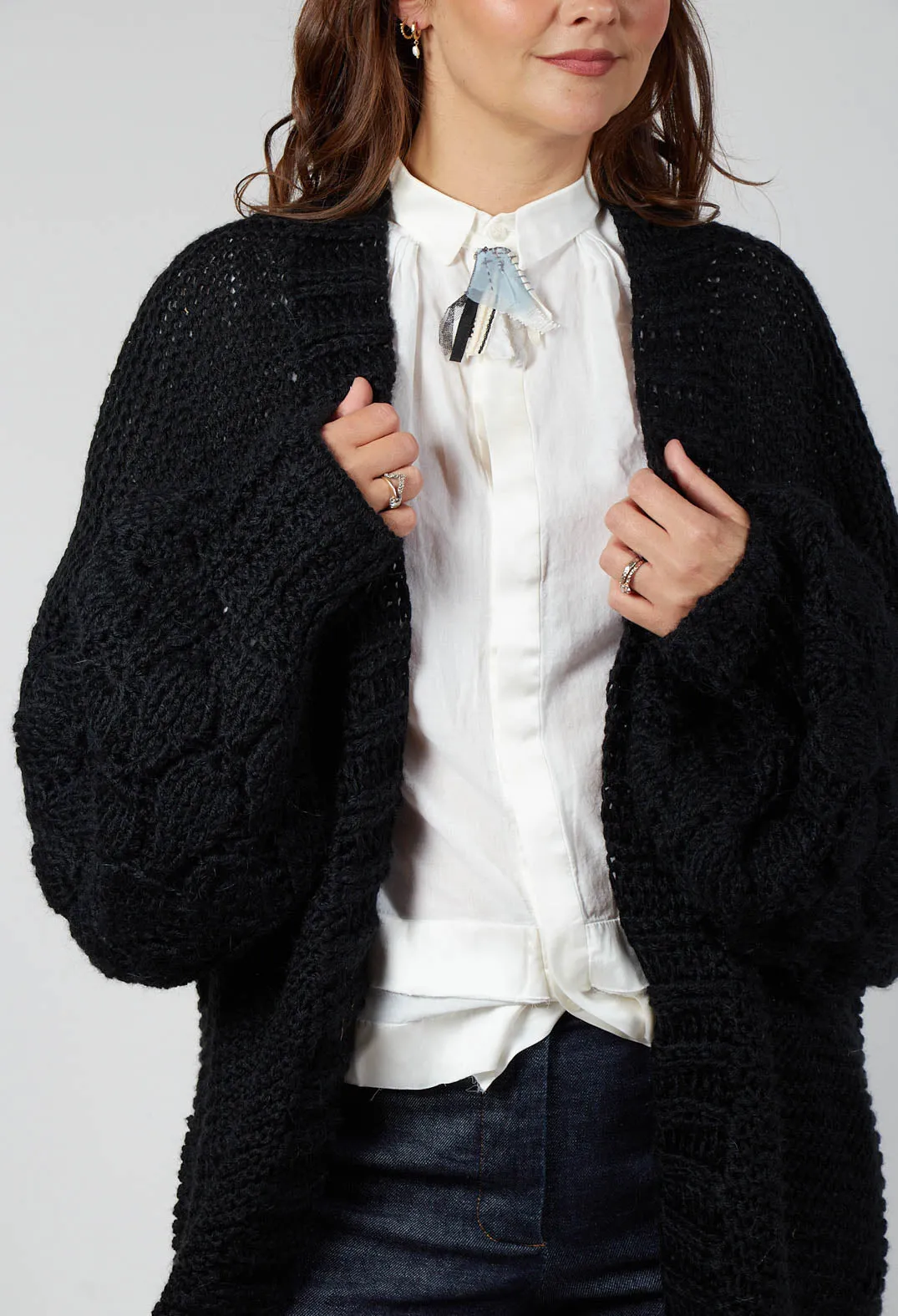 Longline Hand Knitted Cardigan in Black