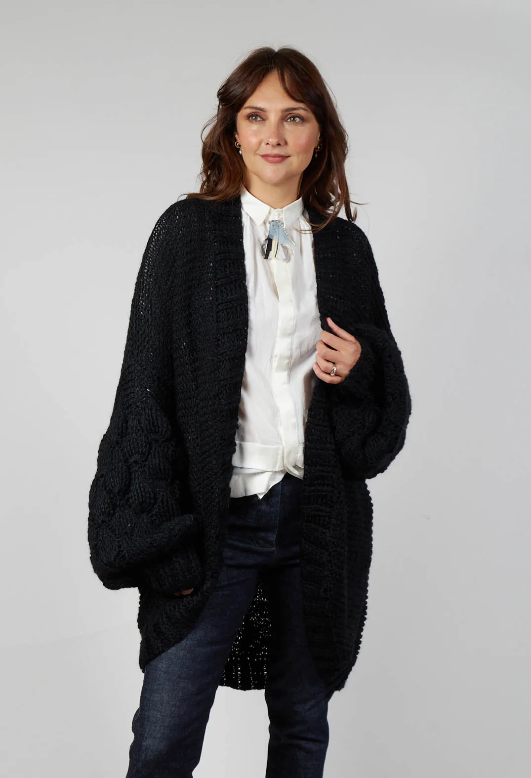 Longline Hand Knitted Cardigan in Black