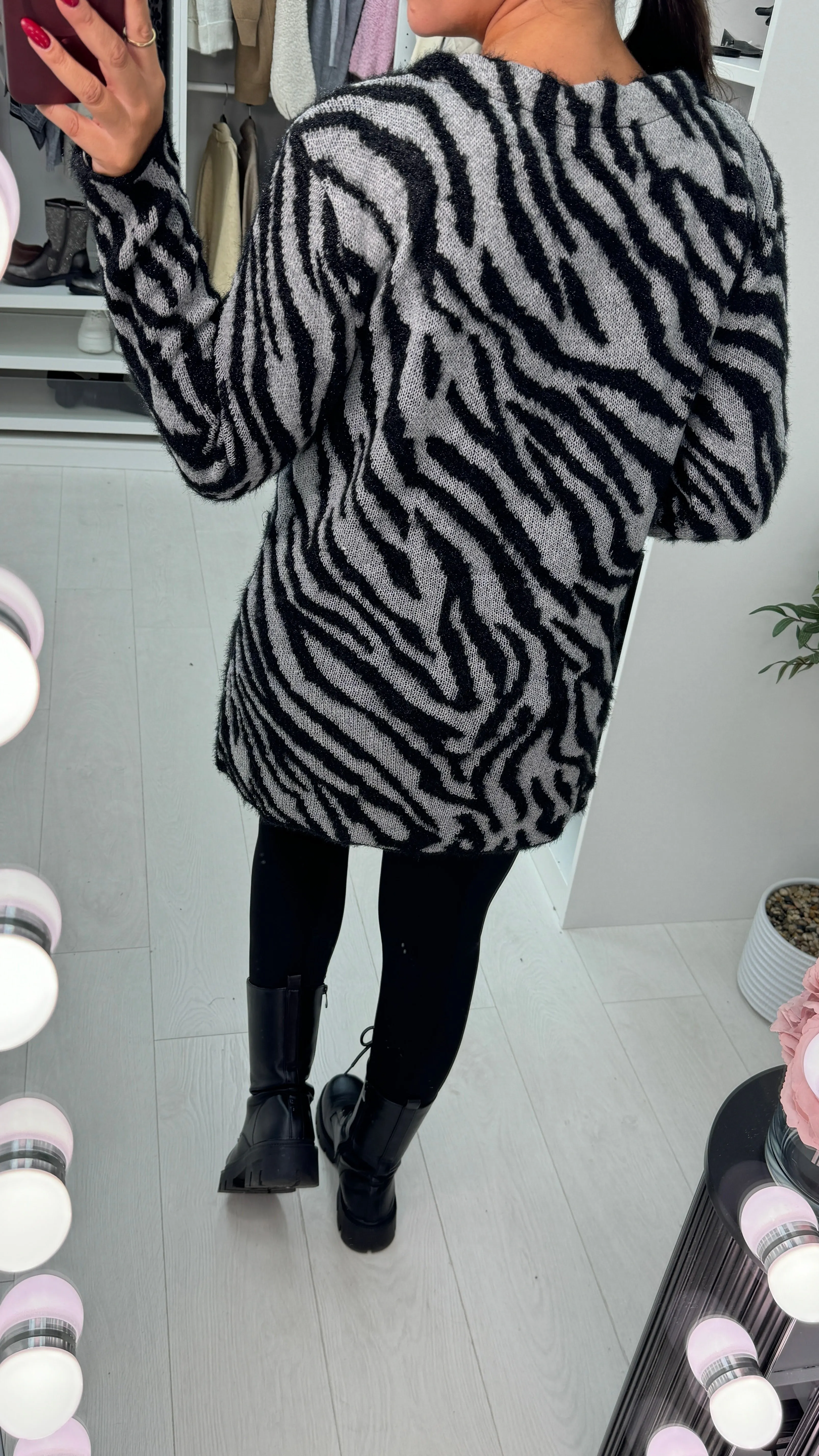 Sevanna Zebra Print Longline Button Front Cardigan