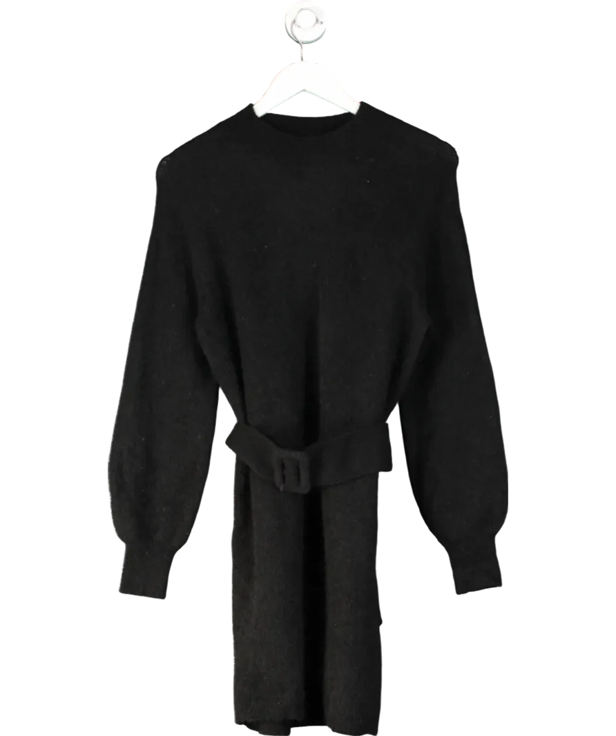 Sezane Black Mohair/ merino Blend belted Enola Dess UK L