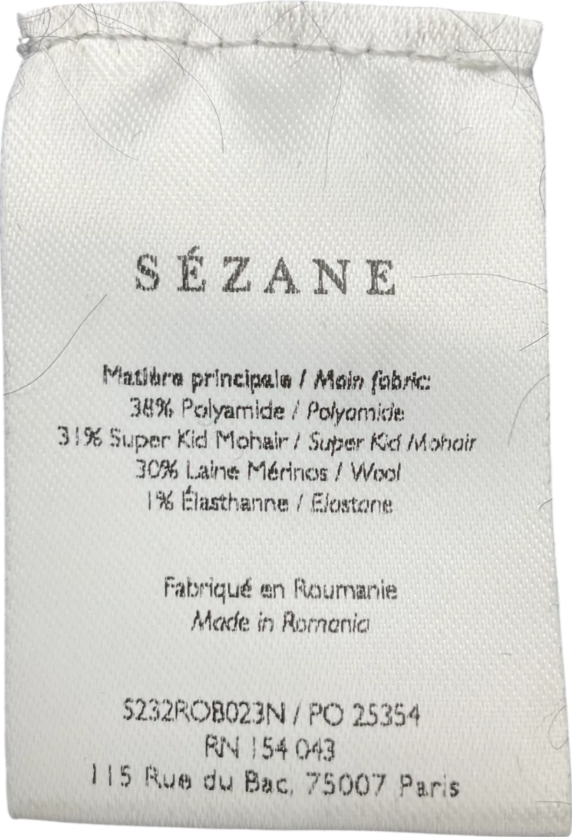 Sezane Black Mohair/ merino Blend belted Enola Dess UK L