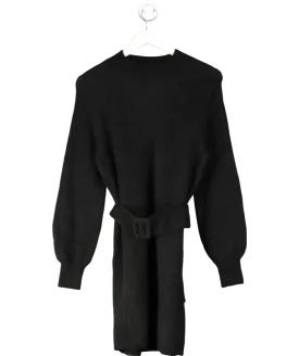 Sezane Black Mohair/ merino Blend belted Enola Dess UK L