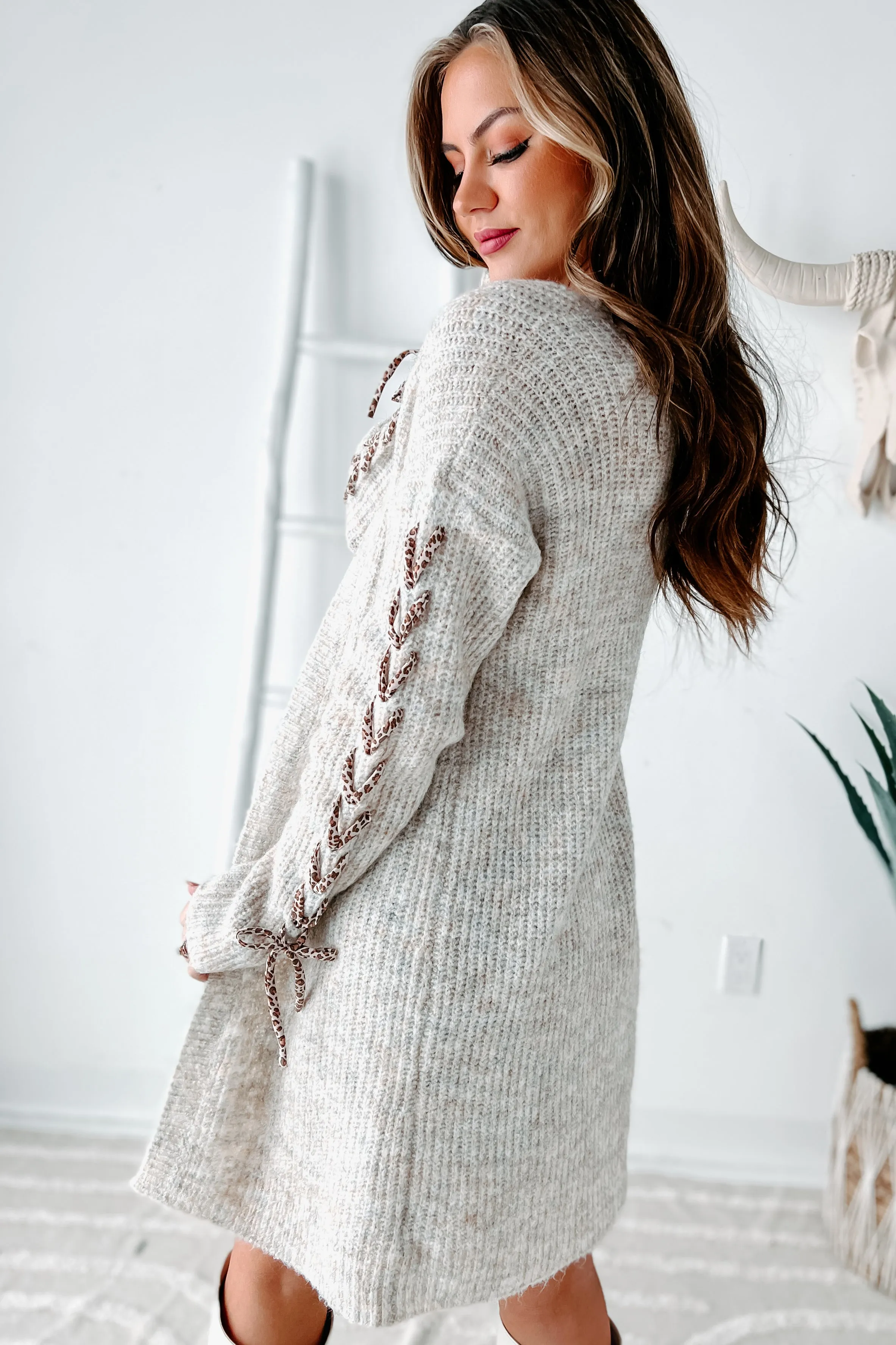 Simple Reminder Lace-Up Sleeve Cardigan (Oat)