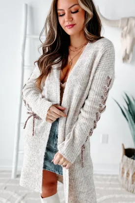 Simple Reminder Lace-Up Sleeve Cardigan (Oat)