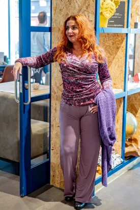 Stretch Twisted wrap top Velvet- purple mandala- made by Tantilly