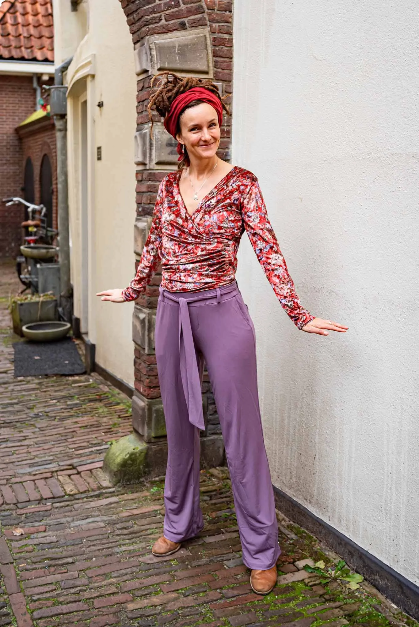 Stretch Twisted wrap top Velvet- red velvet- made by Tantilly