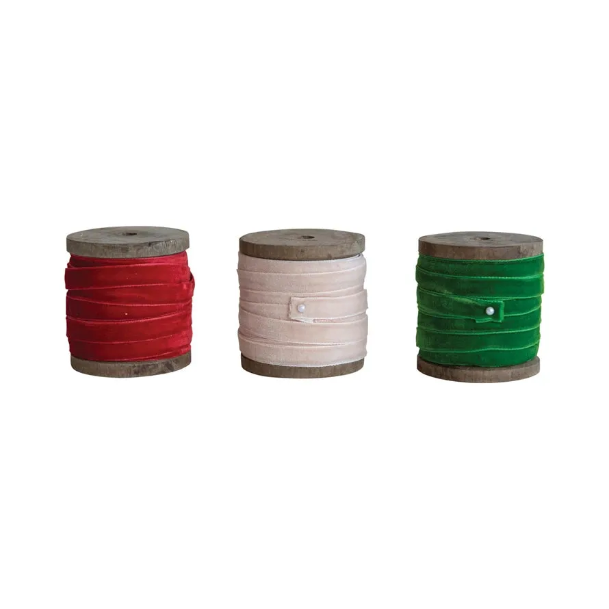Velvet Ribbon on Wood Spool - 3 Colors