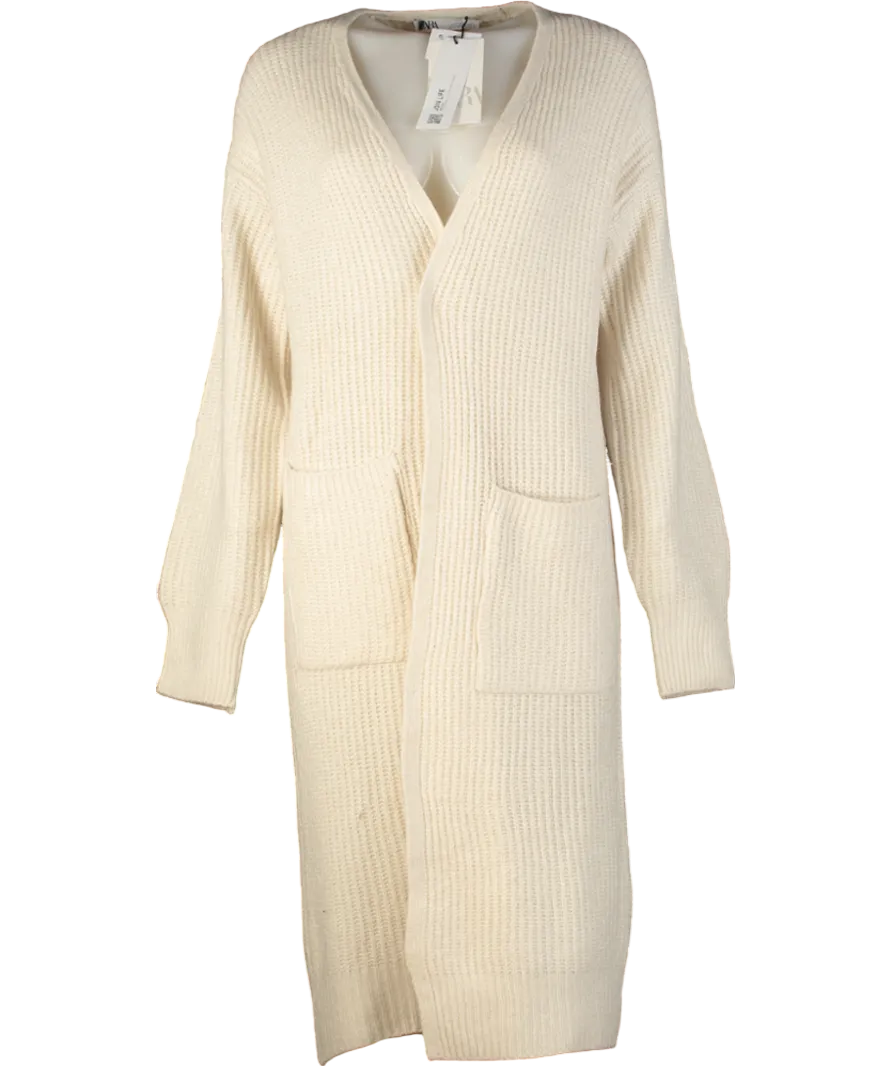 ZARA Cream Longline Knit Cardigan UK  M
